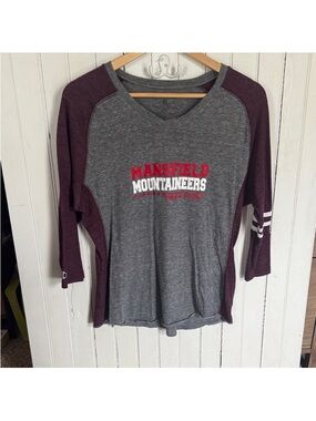 Mansfield Mountaineers Gray & Maroon Raglan Tee Size XL